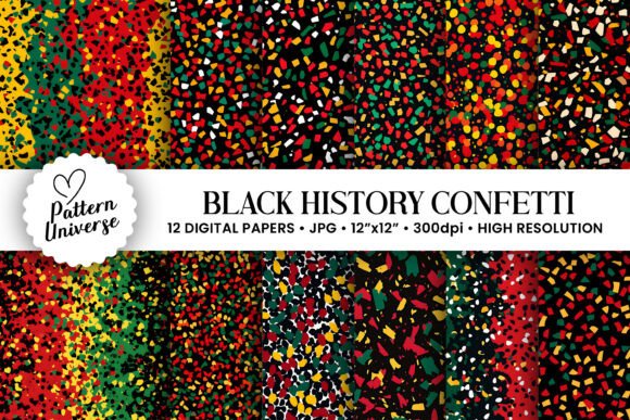 Black History Red Green Yellow Confetti Digital Papers for Creative Projects