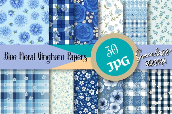 Blue Floral Gingham Seamless Papers