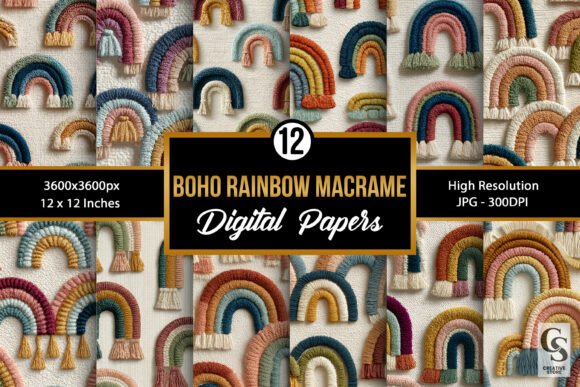 Boho Rainbow Macrame Digital Papers: A Creative Resource for Every Project