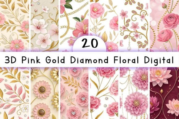 Elevating Creative Projects with 3D Pink Gold Diamond Floral Digital Assets