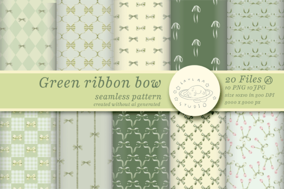 Green Ribbon Bow Seamless Pattern for Creative Projects