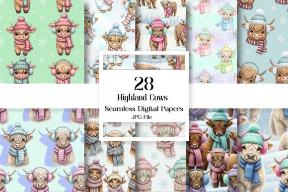 Highland Cows with Hats, Scarves Ear: Cozy Winter Charm for Creative Projects