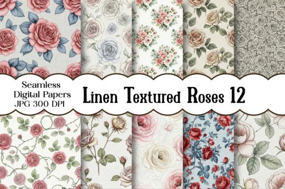 Linen Textured Roses Digital Paper