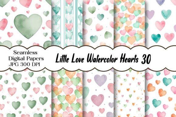 Little Love Watercolor Hearts Digital