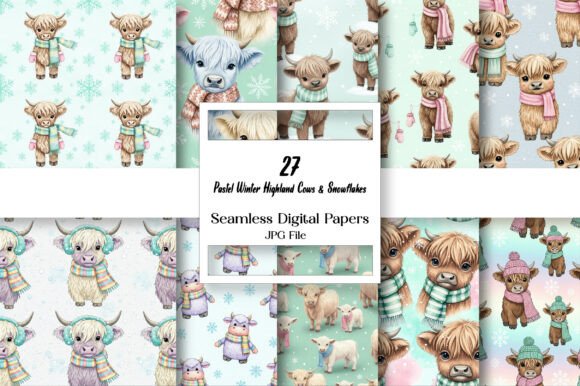 Pastel Winter Highland Cows Snowflakes: Cozy Winter Charm for Creative Projects