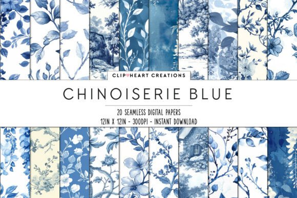 Porcelain Garden – Blue Toile Floral Dig: A Timeless Digital Paper Collection for Creative Professionals