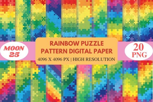 Rainbow Puzzle Pattern Digital Paper