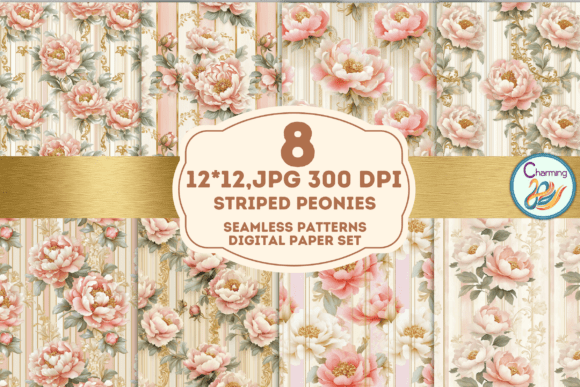 Seamless Paper Pastel Striped Peonies