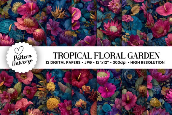 Tropical Floral Garden Digital Papers: A Versatile Resource for Creative Projects