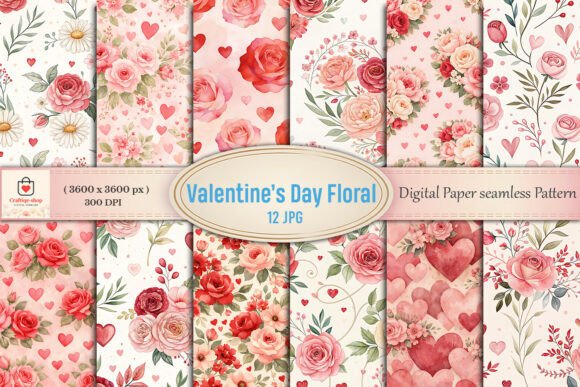 Valentine’s Day Floral Hearts Digital Pack: A Versatile Design Resource