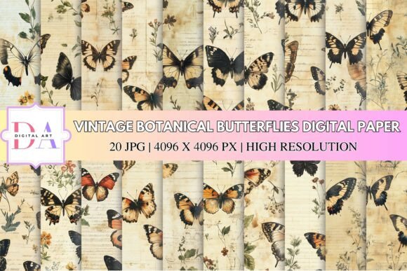 Vintage Botanical Butterflies Digital Paper Set: A Timeless Addition to Creative Projects