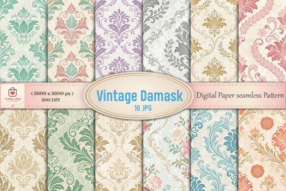 Vintage Damask Seamless Digital Paper: Elegant Backgrounds for Creative Projects